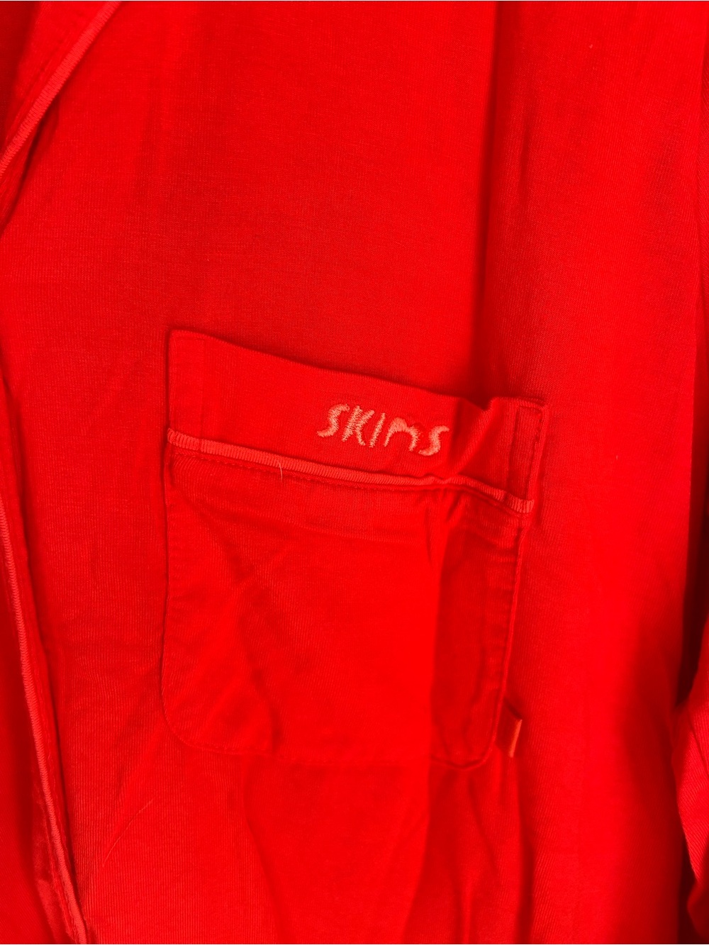 Skims Long Sleeve Button Up Sleep Lounge Shirt - Ruby Red - Picture 6 of 10